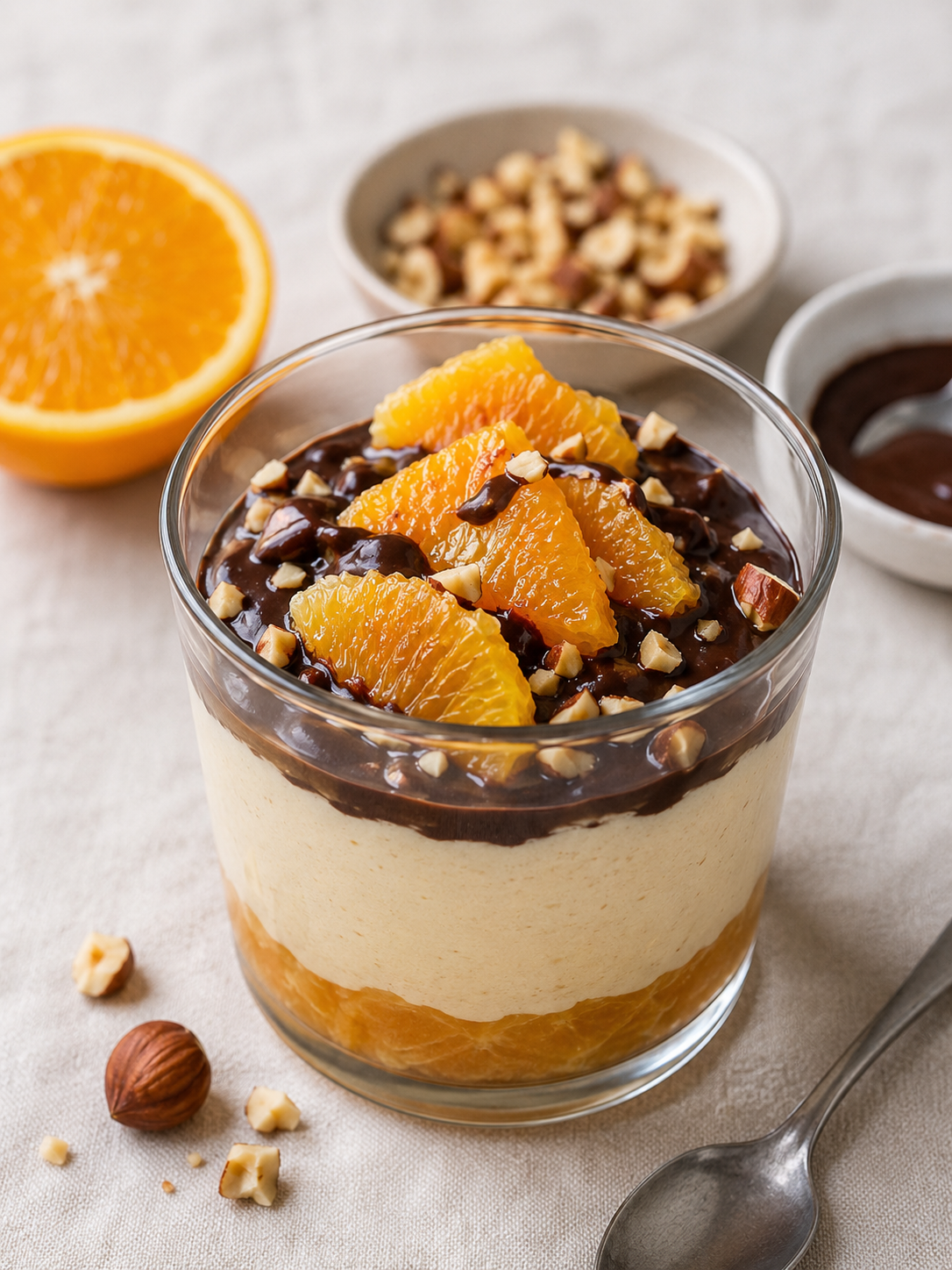 Carina Palm hat hier eine Topfencreme mit Orangen und dunkler Schokolade im Glas gemacht.